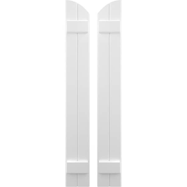 Ekena Millwork Americraft 2-Board (2 Batten) Wood Joined Board-n-Batten Shutters w/Ellipt Top, ARW101BE207X77WHH, PR ARW101BE207X77WHH - main
